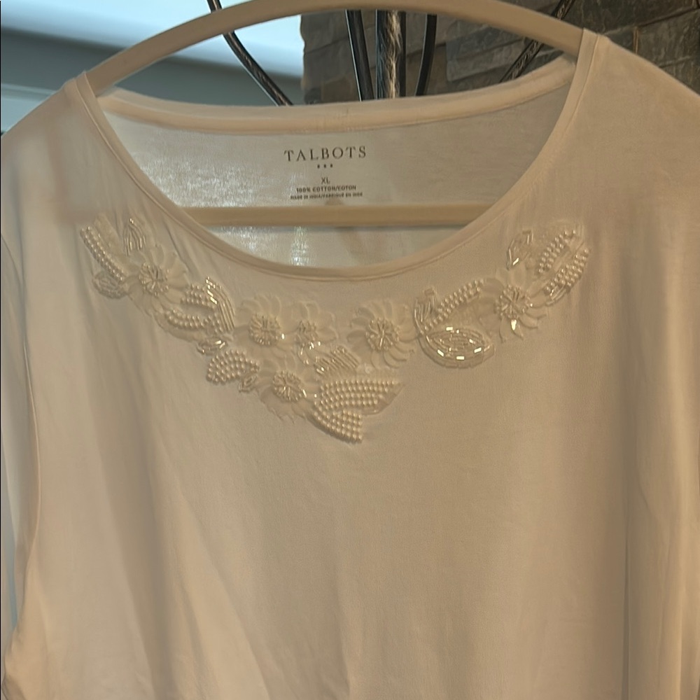 Talbots white  Embellished Short Sleeve Blouse